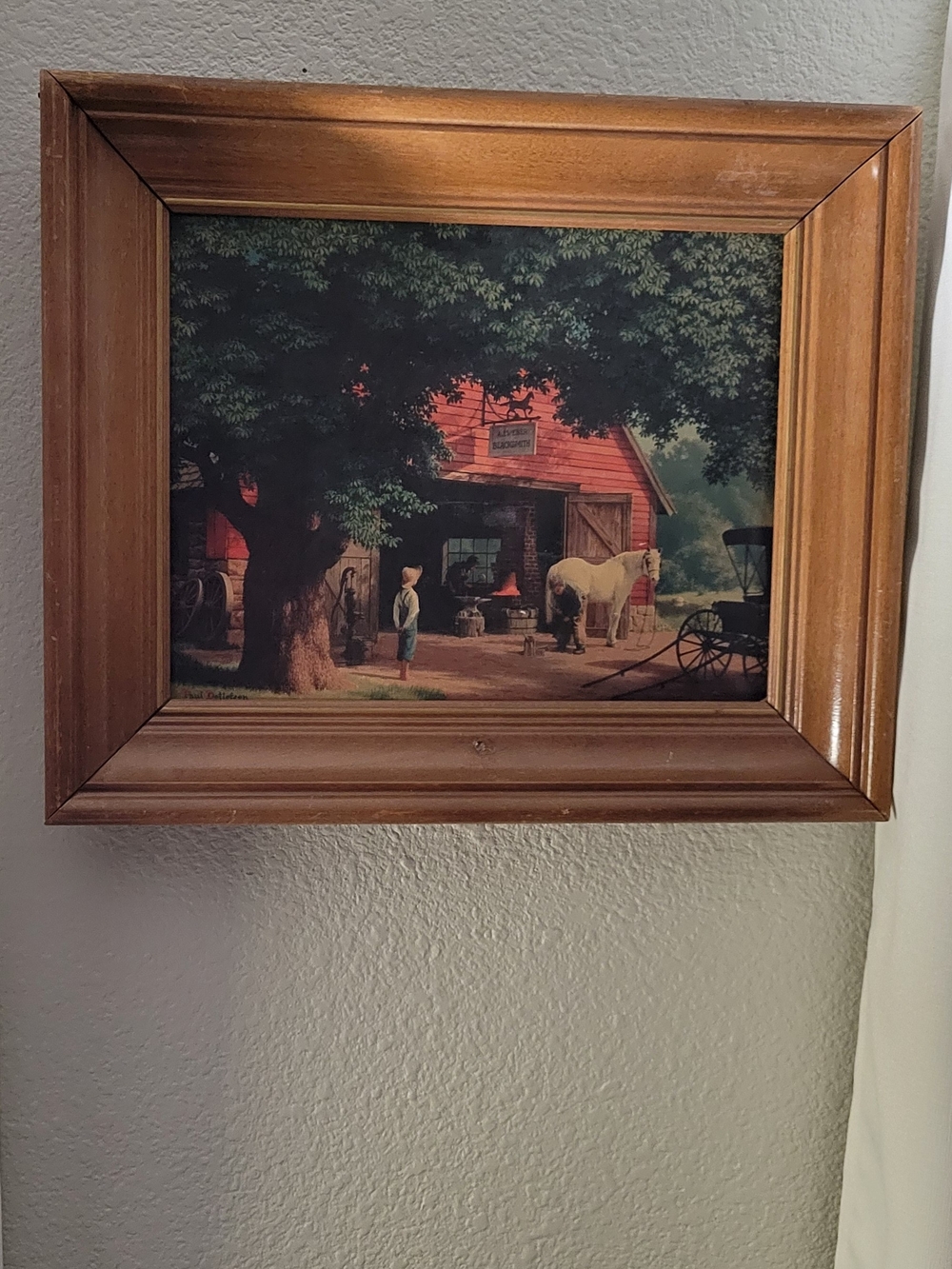 Rustic Red Barn Art Print in Brown Frame